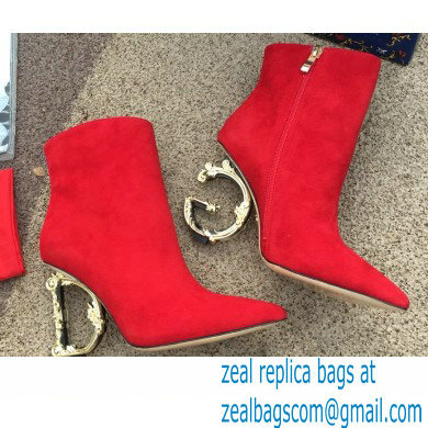 Dolce  &  Gabbana Heel 10.5cm Leather Ankle Boots Suede Red with Baroque DG Heel 2021